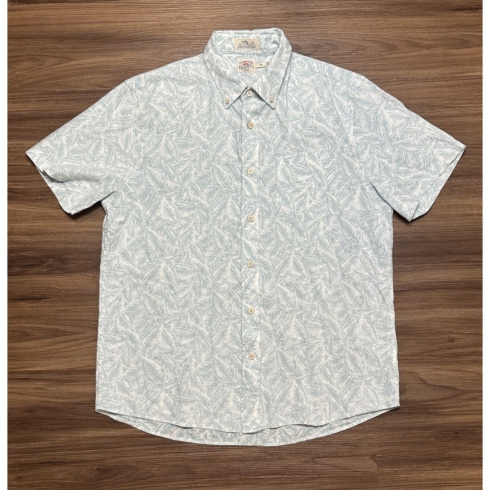 Faherty The Breeze Short Sleeve Sleeve Sky Foliage Leaves Linen Blend Shirt Sz M - Picture 2 of 10